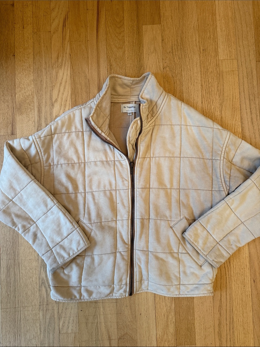 By Together Beige / Cream 100% Cotton Quilted Puffer Jacket size Small